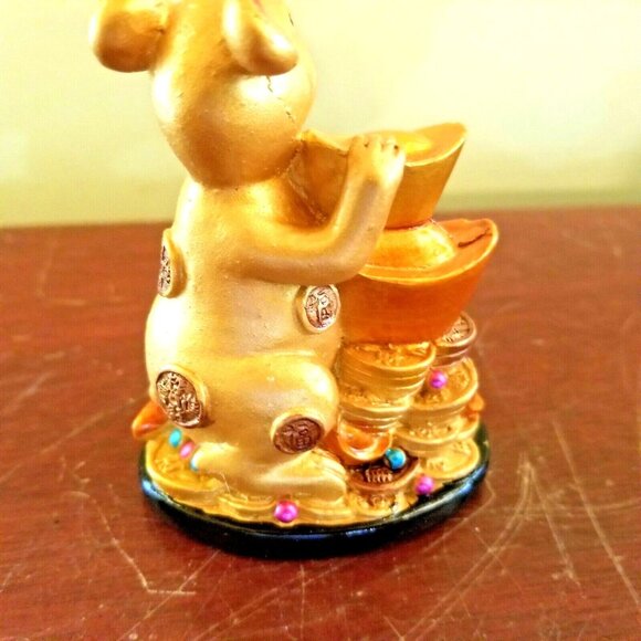 Feng Shui Gold Luck Chinese Mouse Animal Figurine Statue Gold Feng Shui Zodiac - Picture 6 of 8
